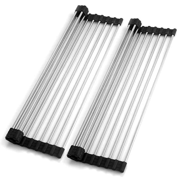 Opvaskestativ i rustfrit stål, sammenrulleligt, foldbart, 2-pak 2-Pack