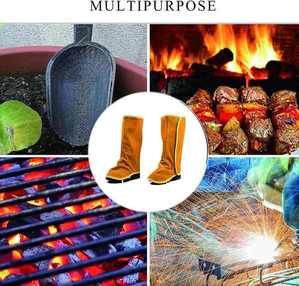 Long Leather Shoe Covers for Cowhide Boots - 1 Pair Flame Retardant Welding Protection -FA-