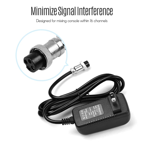 Mixerkonsol Mixer Strømforsyning AC Adapter 15V 230mA Universal 4-Pin Rundt Stik til 16 Kanaler [db] Sort Black US Plug