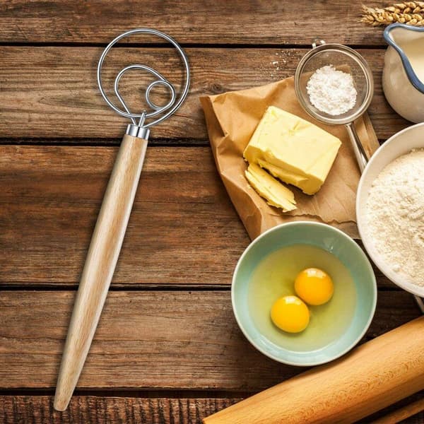 6 stk Deigblander Rustfritt Stål Deigblander Trehåndtak Deigblander Vispeverktøy for Manuell Baking