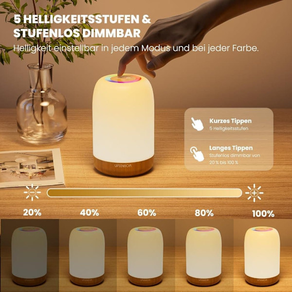 LED Table Lamp Touch Dimmable with 256 RGB Colors, Wireless Night Light with Timer and USB