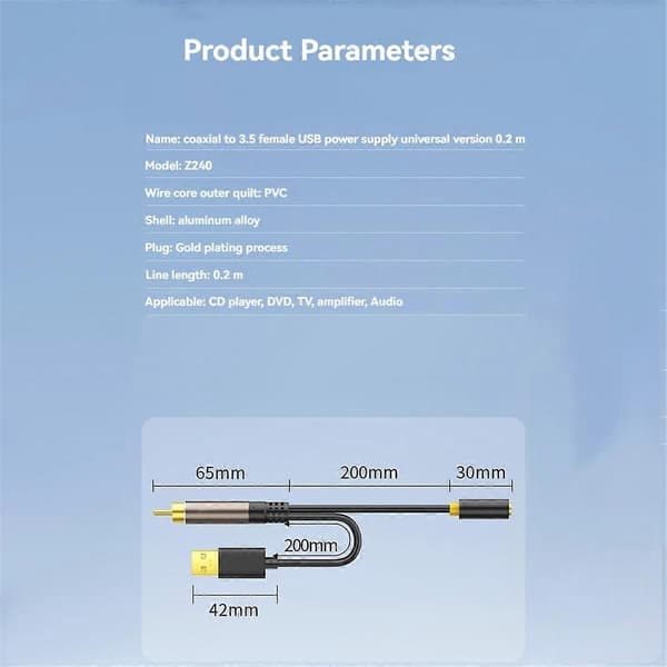 Gold-Plated Digital Coaxial SPDIF Audio Aux Cable 3.5mm Female TV Box Amplifier Connection Cable with