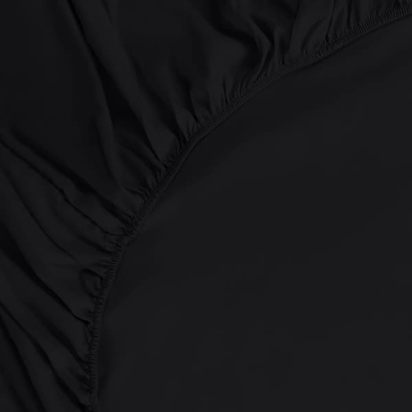 Sengelinned - Fitted Sheet - Sort, 140 x 200 cm - 35 cm Dyb Lomme til Tyk Madras - Børstet Mikrofiber Polyester