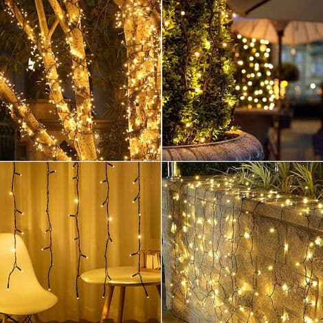 22m Waterproof Solar String Lights 200 Warm White LED Bulbs 8 Lighting Modes 8 Hours Battery Life IP65 Waterproof for Outdoor Use