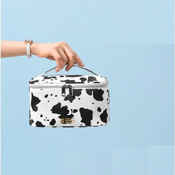 Waterproof PU Leather Makeup Bag, Portable Toiletry Bag, Travel Makeup Case, Cow Pattern Storage Bag-tfrf