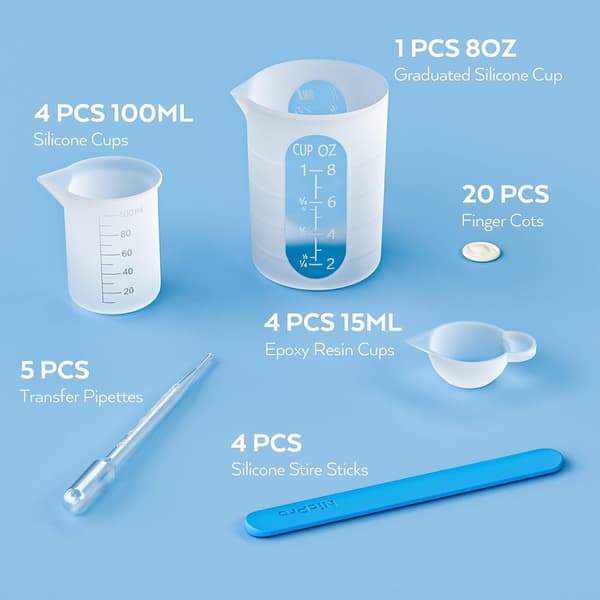 250 ml og 100 ml silikonekopper til epoxyharpiks - mixer + rørepinde + epoxyblandekop, epoxyharpiks kunst og håndværk