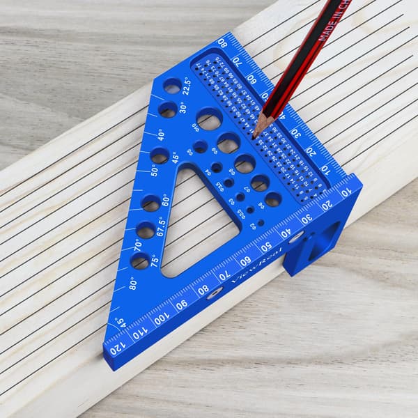 Metrisk Universal Tømrer Vinkel med Vinkelstift, Aluminiumlegering 22,5-90 Grader, Centimetergradering (blå)