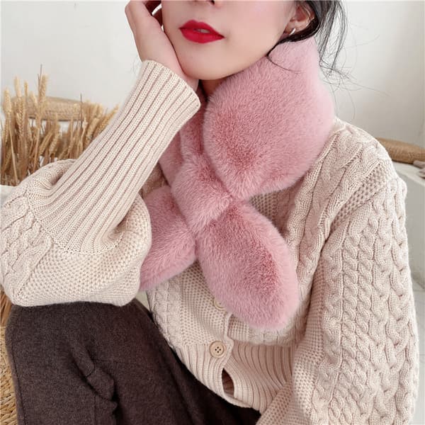 #1PC Vinter ensfarvet plys varmt tørklæde, pink#