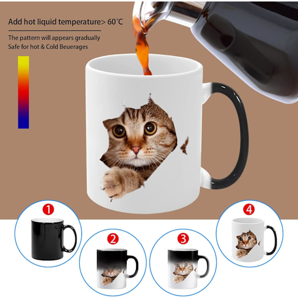 Varmefølsom Kopp, Morsom Katt Varmefølsom Keramisk Kaffekopp, 33 cl Fargeskiftende Kaffekrus, Søt Julegavekrus