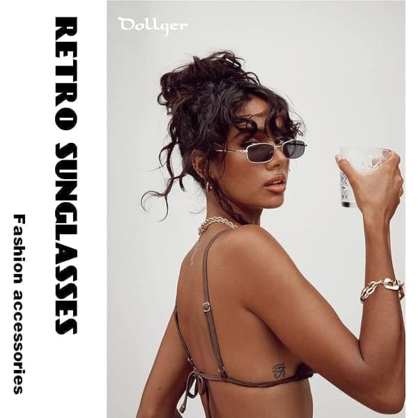 Retro Rectangular Sunglasses for Women and Men, Square Slim Small Frame Hiphop Sunglasses