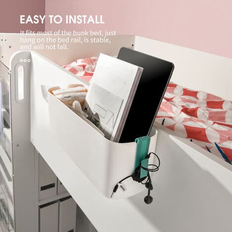 Bedside Storage Hanging Storage Shelf Bed Storage Basket with 2 Hooks Baby Bed Shelves Holder Dorm Room Accessories