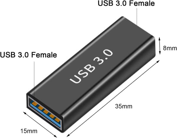 USB hunn til hunn-adapter, 3-pakning, USB 3.0-adapterforlenger DXGHC