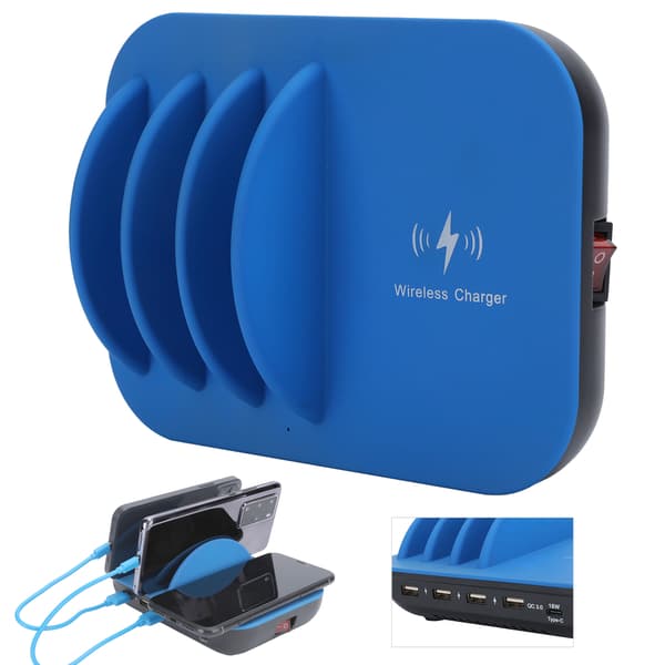 STW‑8128 Multi‑Port Multifunktionel Ladestation Bærbar Oplader til IOS/Huawei/Xiaomi/Samsung UK-stik (100‑240V)