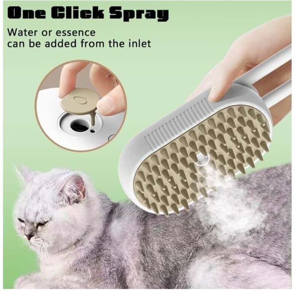 Dampbørste til katte, 3-i-1 spray massage kam til katte, elektrisk damp-kattebørste, selvrensende pelsplejebørste (hvid)