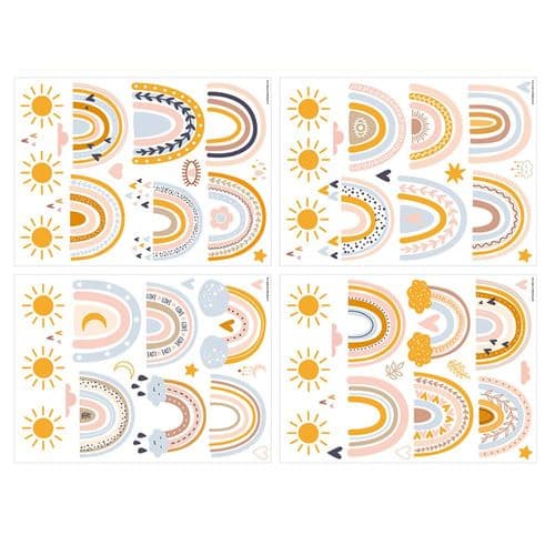 Boho Rainbow Wall Decals for Girls Room, Rainbow Decals for Wall