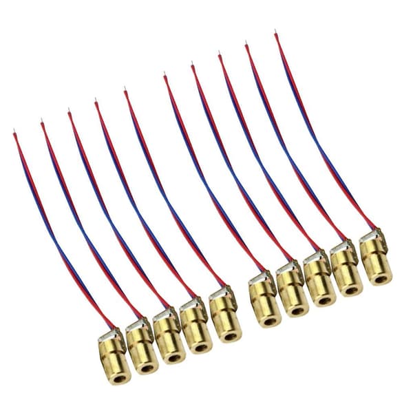 10 kappaletta 5V 650nm 6mm 5mW mini laserpistediode-moduuli kuparipää punainen
