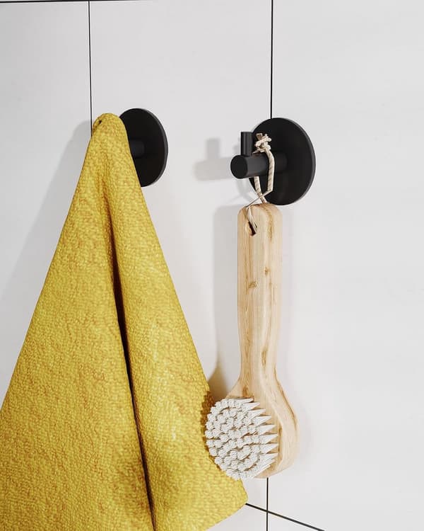 Black Stainless Steel Towel Hooks, 3 Pieces, Self-Adhesive Without Drilling for Bathroom