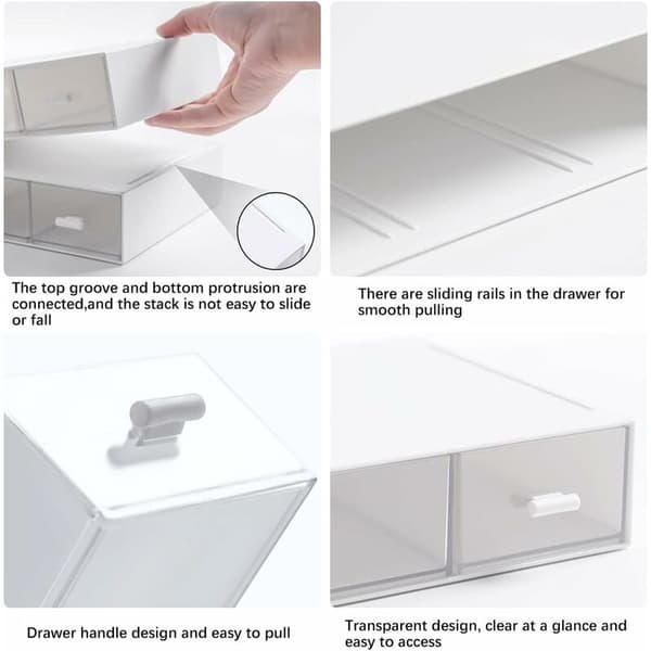 Desktop Organizer with 5 Drawers, 2-Tier Stackable Desk Storage Box, Desk Organizer for Office Supplies, Home Storage