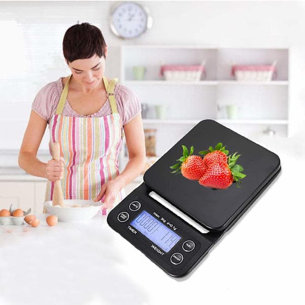 Digital køkkenvægt / kaffevægt 3 kg/0,1 g præcision Sort Sort