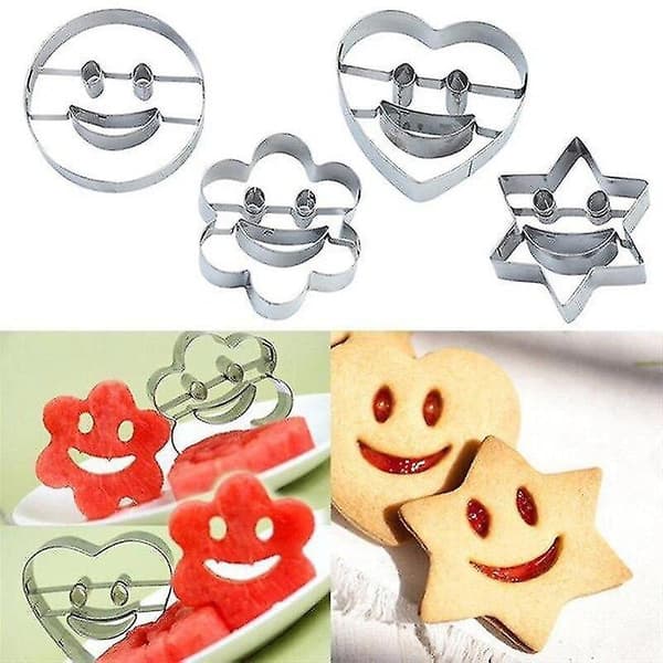 4 stk Smilende Kageforme Blomst Hjerte Rustfrit Stål Kiksform