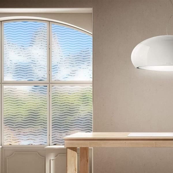 Frosted Window Film for Privacy and UV Protection, Electrostatic Non-Adhesive Decorative Decal, Wave Pattern, 60x200cm