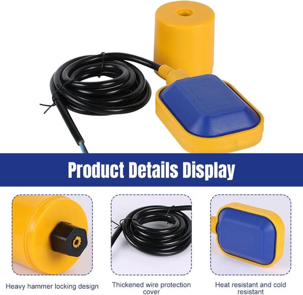 Automatic Water Level Control Float Switch, Float Switch with 3M Cable for Electric Pump, Water Tank, Submersible Pump
