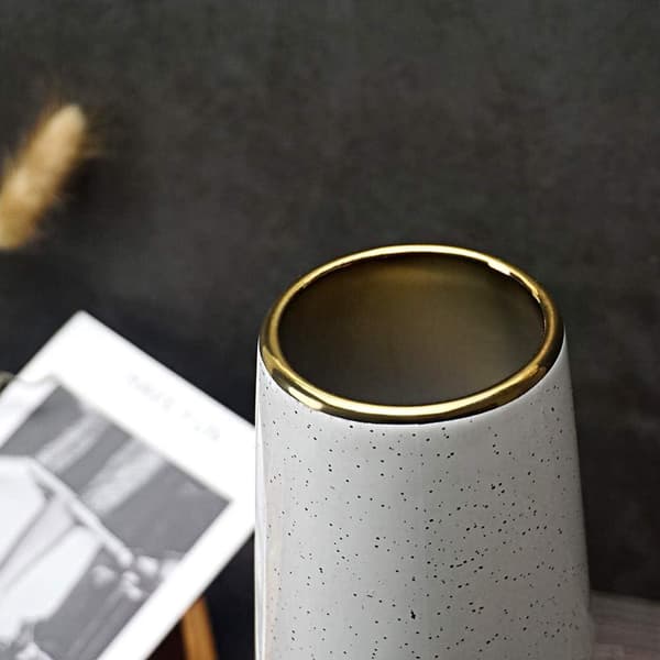 Blomvas 24,5 cm keramik vit guld dekorativ design