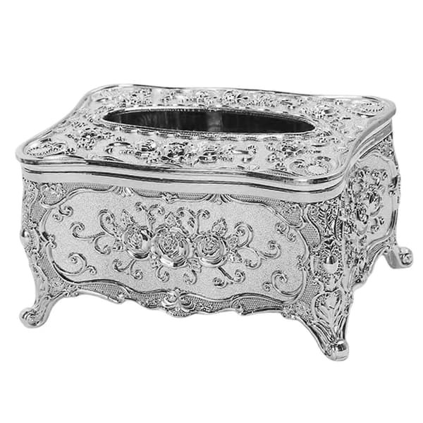 Elegant Tissue Box Omslag Rektangulær Beholder for Benkeplate Nattbord Sølv