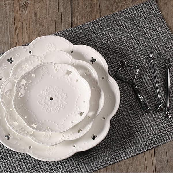 Three-Tier Porcelain Cake Stand, Elegant White Embossed Cake Holder, Cake Rack