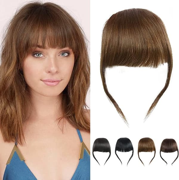 Light Brown Thick Fringe Real Human Hair Clip-in Bangs Hair Extension Unprocessed Fringe