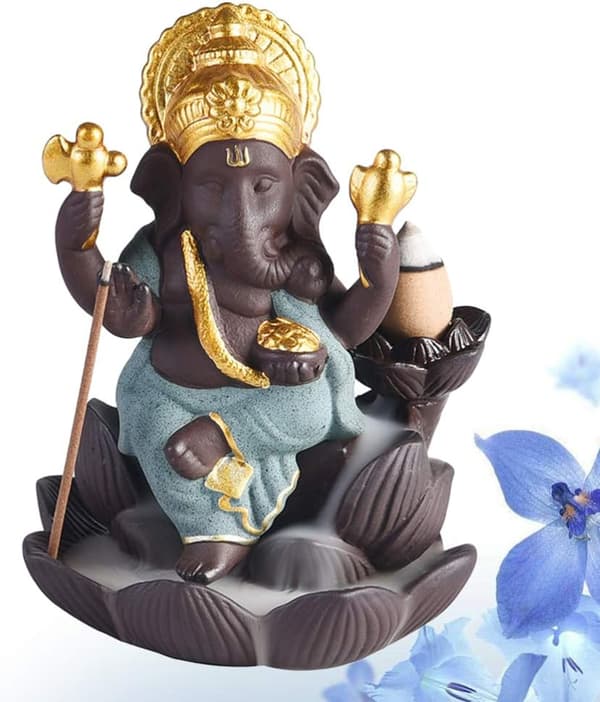 Ceramic Incense Burner with Ganesh Elephant, Incense Holder, Ganesh Statue, Elephant Buddha Figurine, Green