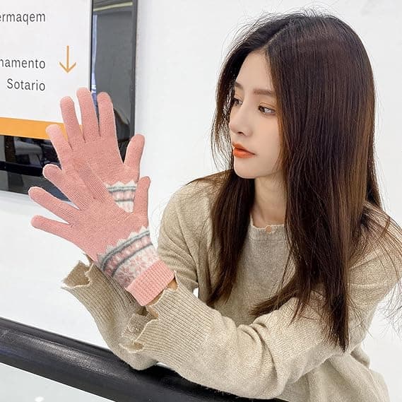 Damevanter Vinterhandsker Termiske Strikkede Handsker Varme Touchscreen Vindtætte Handsker med Fleecefor Dame