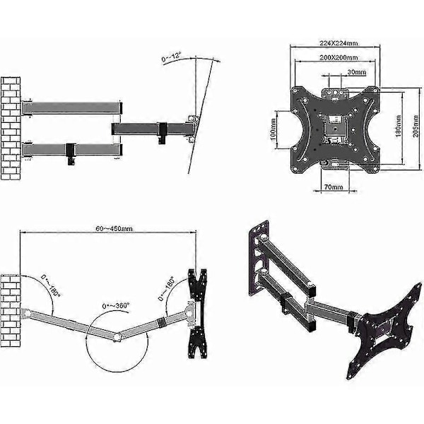 Tmx200 Justerbart veggmontert roterende TV-stativ for 26-55 tommer