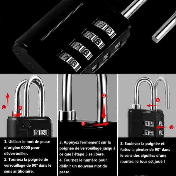 4-Digit Combination Padlock, Small Cabinet Padlock Zinc Alloy Combination Lock (Silver Black Blue Red)