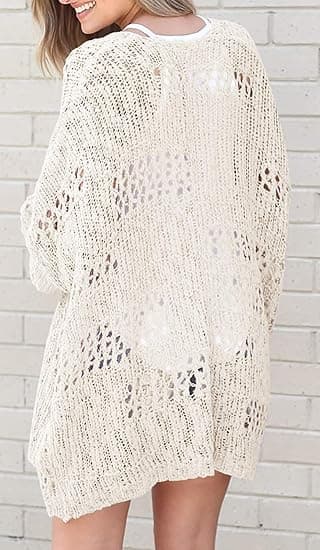 Bohemisk stickad kimono, långärmad, lätt, mjuk, oversized-XF36-