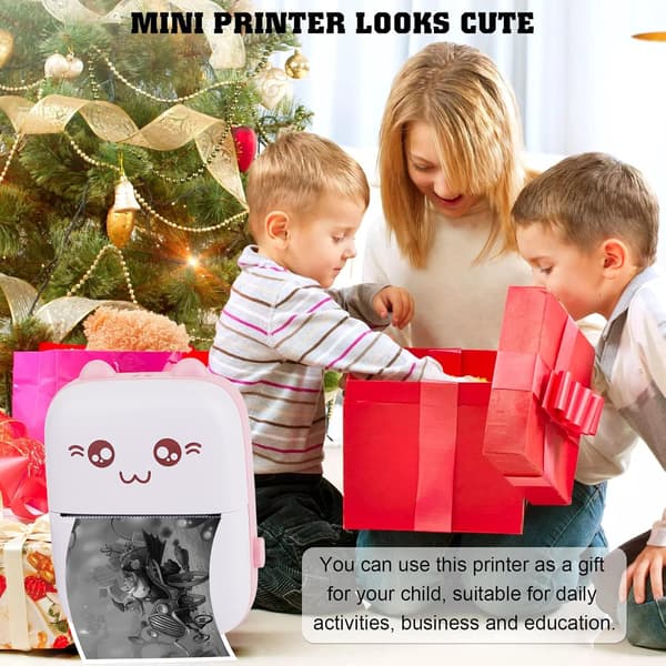 Bærbar termisk printer (med 5 ruller papir + 5 farvede kuglepenne) Rosa Rosa