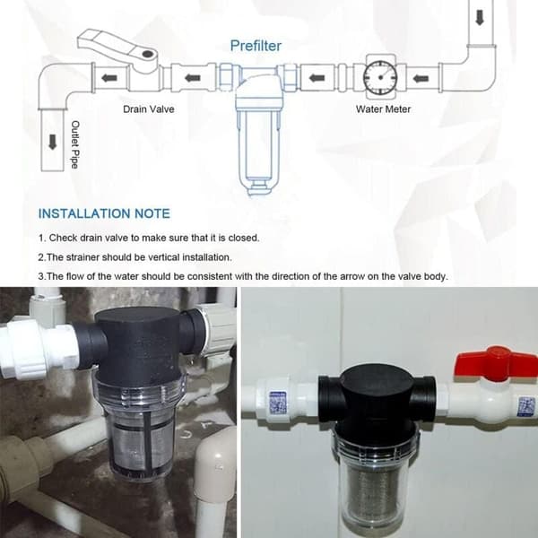 3/4\" Vannpumpefilter med 100 Mesh Rustfritt Stålnett, Inline-filter, Hagevanningsfilter.