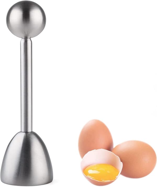 Eggkutter - Rustfri Knekker, Fjerner, Skiver, Åpner - for Hardkokte og Bløtkokte Egg - 3.6x3.6x13 cm - Sølv