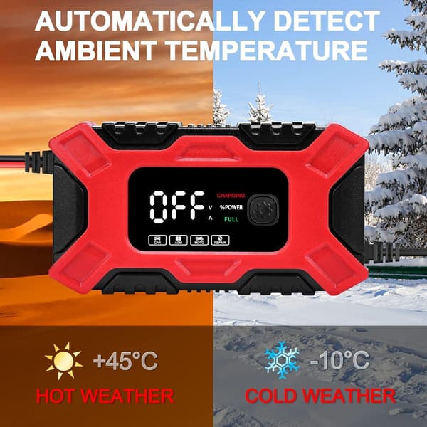 6A 12V Smart Car Battery Charger with Maintenance, Winter and Summer Function, and Multiple Protections for Car, Motorcycle, and Lawn Mower