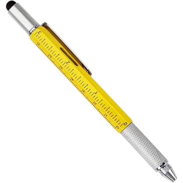 En penna med multi verktyg, sex i en metallpenna, med linjal,