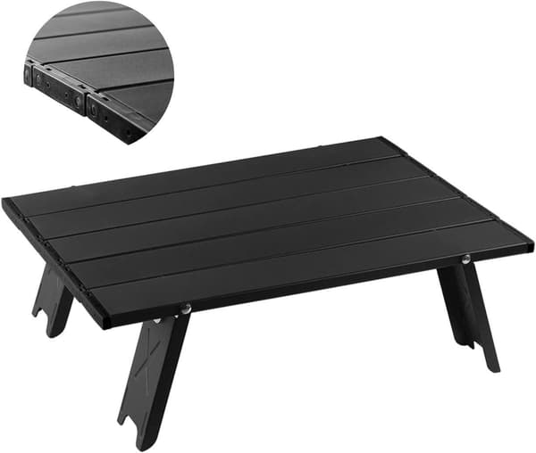 Sammenklappeligt strandbord i aluminium, bærbart campingbord, ultralet, sort