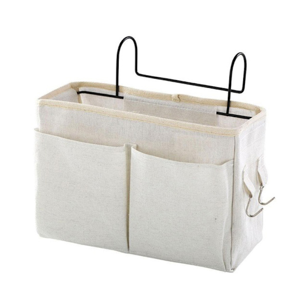 Bedside Pocket Hanging Organizer Bed Storage for Bunk Bed and Dorm White White