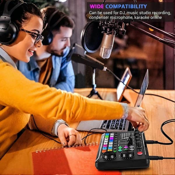 F998 Live Lydkort Lydmixer Podcast, Stemmeforvrænger til Mikrofon Karaoke Sort Black