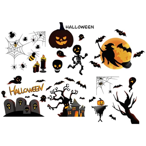 Halloween Window Decoration, Window Decals, Gravestone, Castle, Spider, Moon, Witch Window Decals