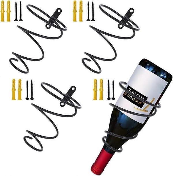 Wall-mounted Iron Wine Rack, 4-Piece Metal Hanging Wine Rack Organizer, Sp [DB]