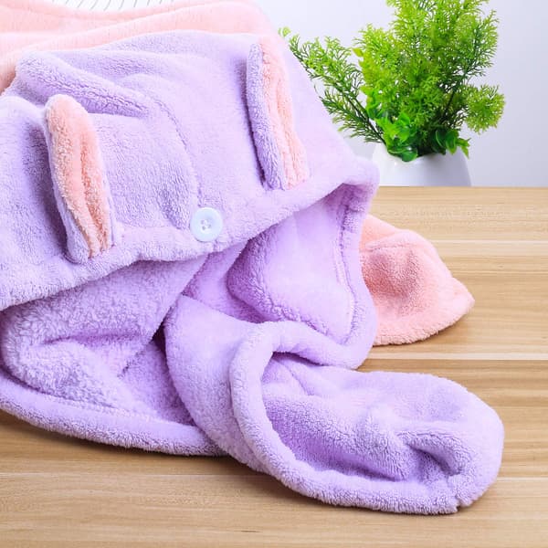 2-pack hårturban, mikrofiberhårhanddukar, rosa och lila