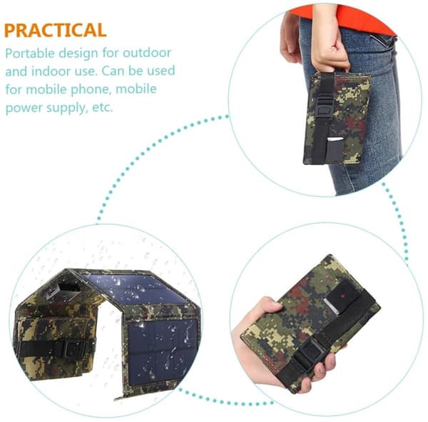 20W USB 5V Solpanel, Foldbar Udendørs Soloplader til Camping, Autocampere, Både, Smartphones, Bærbare Computere, Camouflage