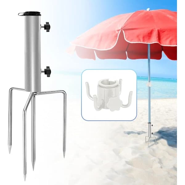 [EN] Beach Umbrella Base, Adjustable Metal Base with Anchor, Umbrella Holder with 4 Removable Support Rods