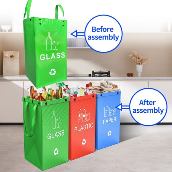Foldable Recycling Bins 3-pack — Modular Waterproof PP Storage Bins for Kitchen, Office, and Home, Large Capacity 50cm x 30cm x 30cm