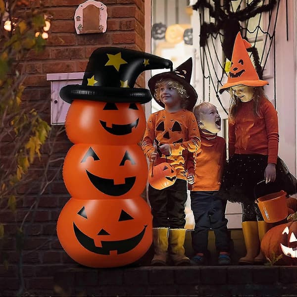 Halloween Oppblåsbare Gresskar Dekorasjoner Utendørs 1,4 m Oppblåsbart Gresskar Hagedekorasjon Gresskar Og Heksehatt Halloweenfest